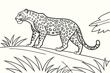 coloring page line art the leopard black vector
