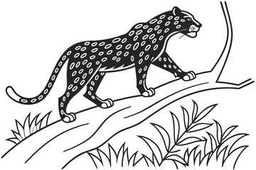 coloring page line art the leopard black vector