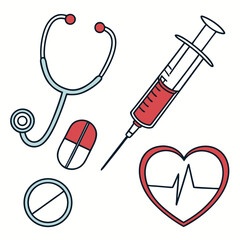 Medical equipment and symbols isolated on white background