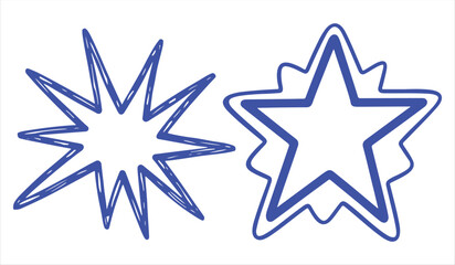 Blue star doodle elements set with botanical scrapbook theme for creative digital designs