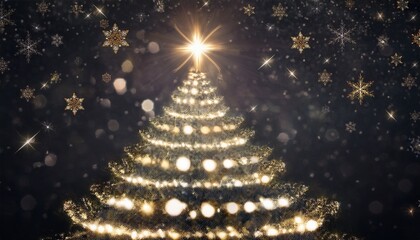 sparkling christmas tree with star topper and falling snowflakes