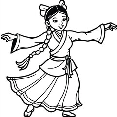A Chinese girl in a national costume outline design