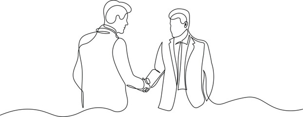 Business Handshake Between Interviewer and Applicant. Modern One Line Art of Job Recruitment Moment. Professional Agreement and Corporate Partnership