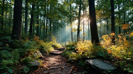 Sunlit forest trail