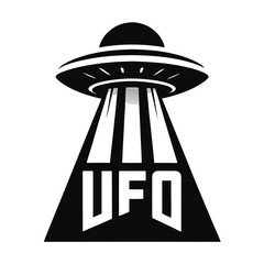 Bold Black and White UFO Design with Beam and Text