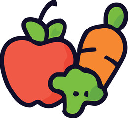 Colorful Cartoon Illustration of an Apple Carrot and Broccoli Floret