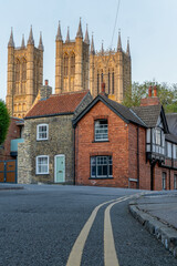Lincoln, England. Historic city in the United Kingdom with old buildings and Cathedral. University...