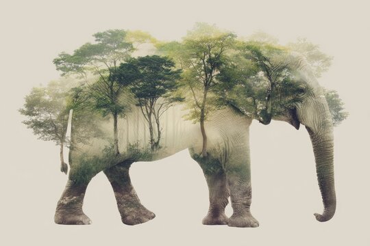 Elephant silhouette with a misty forest inside (2)