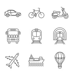 Icons of Various Modes of Transportation, Line Art Depicting Diverse Transportation Options
