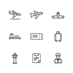Collection of Air Travel and Airport Related Iconography Set for Flight Services