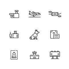 Airport Security and Services Illustrated Collection of Icons Representing Different Aspects of Airport Operations and Traveler Experiences