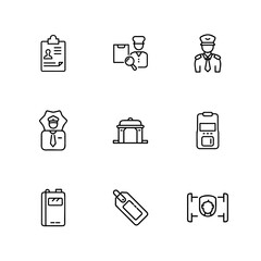 Security Guard Personnel Officer and Equipment Icons