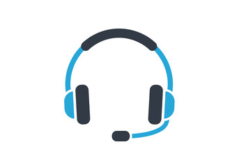 Illustration of a blue and black headset with a microphone for communication purposes shown clearly