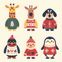 Charming animals in cozy holiday sweaters
