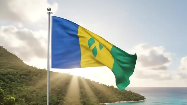 Waving Saint Vincent and the Grenadines flag blowing proudly in the wind animation video