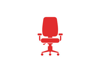 Fototapeta premium Illustration of a red office chair with armrests and adjustable height on a white background view from front