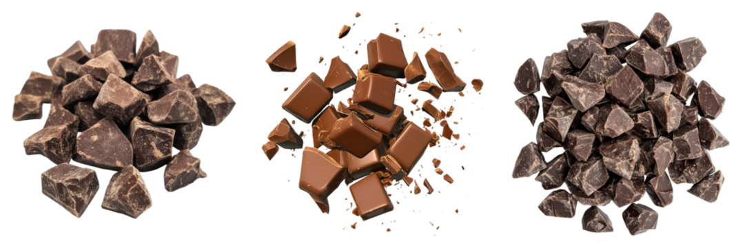 set of chocolate pieces isolated on transparent background
