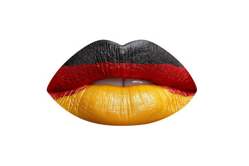 Black, red, and yellow lips painted in the colors of the German flag, isolated on a transparent background in PNG format.