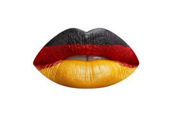 Black, red, and yellow lips painted in the colors of the German flag, isolated on a transparent background in PNG format.