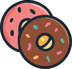 Two delicious donuts with pink and chocolate frosting stacked on top of each other