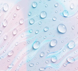 water drops on a flat pink and blue sphere