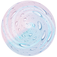 water drops on a flat pink and blue sphere