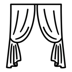 Art of simple outline drawing of elegant curtains hanging on a stage or window, isolated on white background