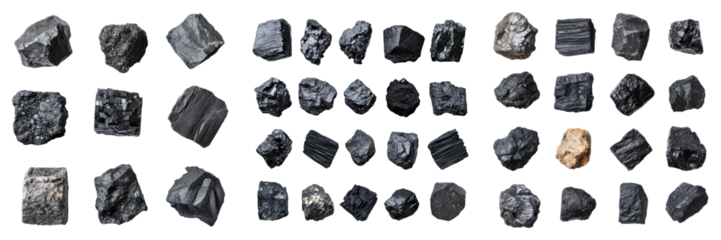 set of collection of different types of coal isolated on transparent background