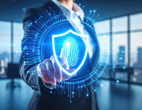 Person Interacting with Digital Fingerprint Shield Interface