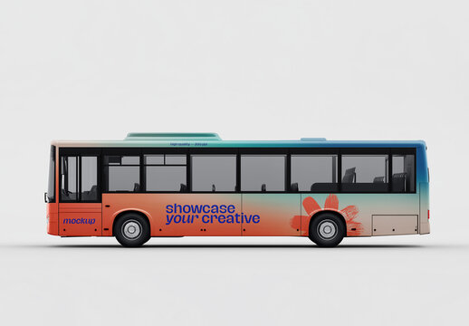 Bus Advertising Mockup &ndash; Side View City Vehicle Branding Template