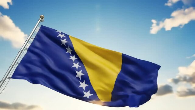 Bosnia and Herzegovina flag waving proudly in the wind, symbol of national identity and patriotism