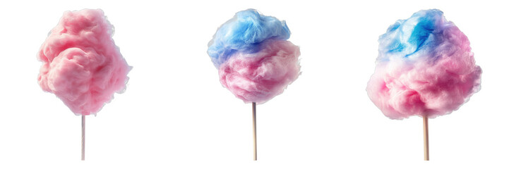 set of cotton candy isolated on transparent background