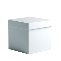 Simple white cube shaped gift box with lid slightly ajar isolated on a transparent background square