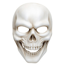 Obraz premium White skull mask with open mouth and dark eye sockets isolated on a transparent background bone halloween