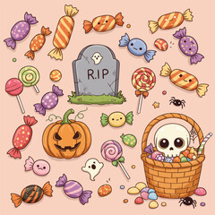 illustration for happy halloween in flat style design