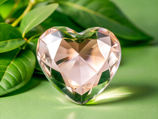 Fototapeta premium 3D crystal. Translucent pink crystal heart.