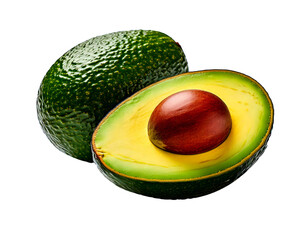 Whole avocado with seed on transparent background and white background 