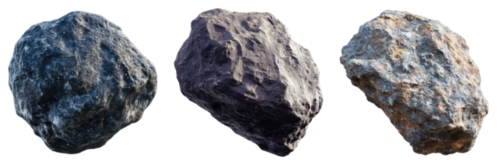 set of asteroids isolated on transparent background