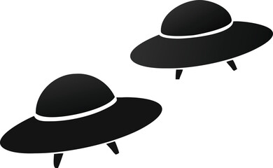 Two Simple Black Silhouettes of Flying Saucers on White Background