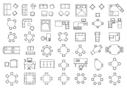 Set of furniture top view symbols for architectural floor plans