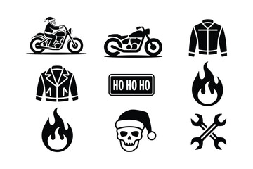 Santa riding motorcycle jacket fire skull ho wrenches Santa Claus