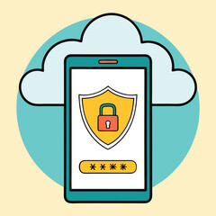 Flat vector icon set: digital shield with peace symbol design for web and app