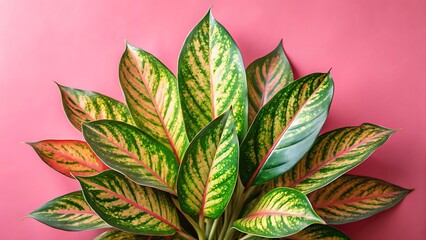 Aglaonema Leaves on Pastel Background
