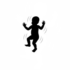 Silhouette of a baby waving hands in the air on white background