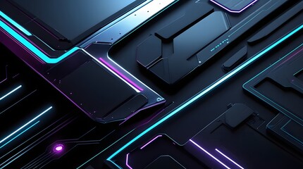 a futuristic tech style wallpaper with a predominantly dark color scheme, featuring sleek metallic surfaces,