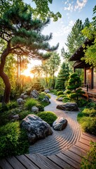 Sunset zen garden pathway