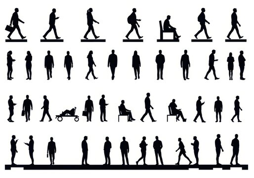 Set of architectural symbols with human scale figures for plans and sections