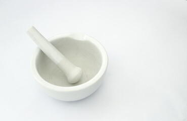 white mortar and pestles isolated on white background