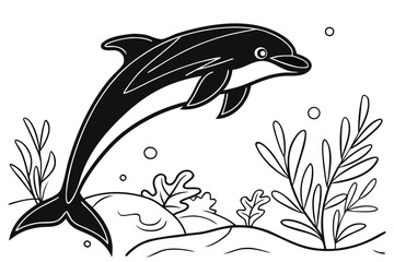 coloring page line art the dolphin black vector