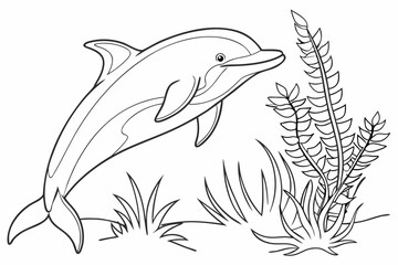 coloring page line art the dolphin black vector